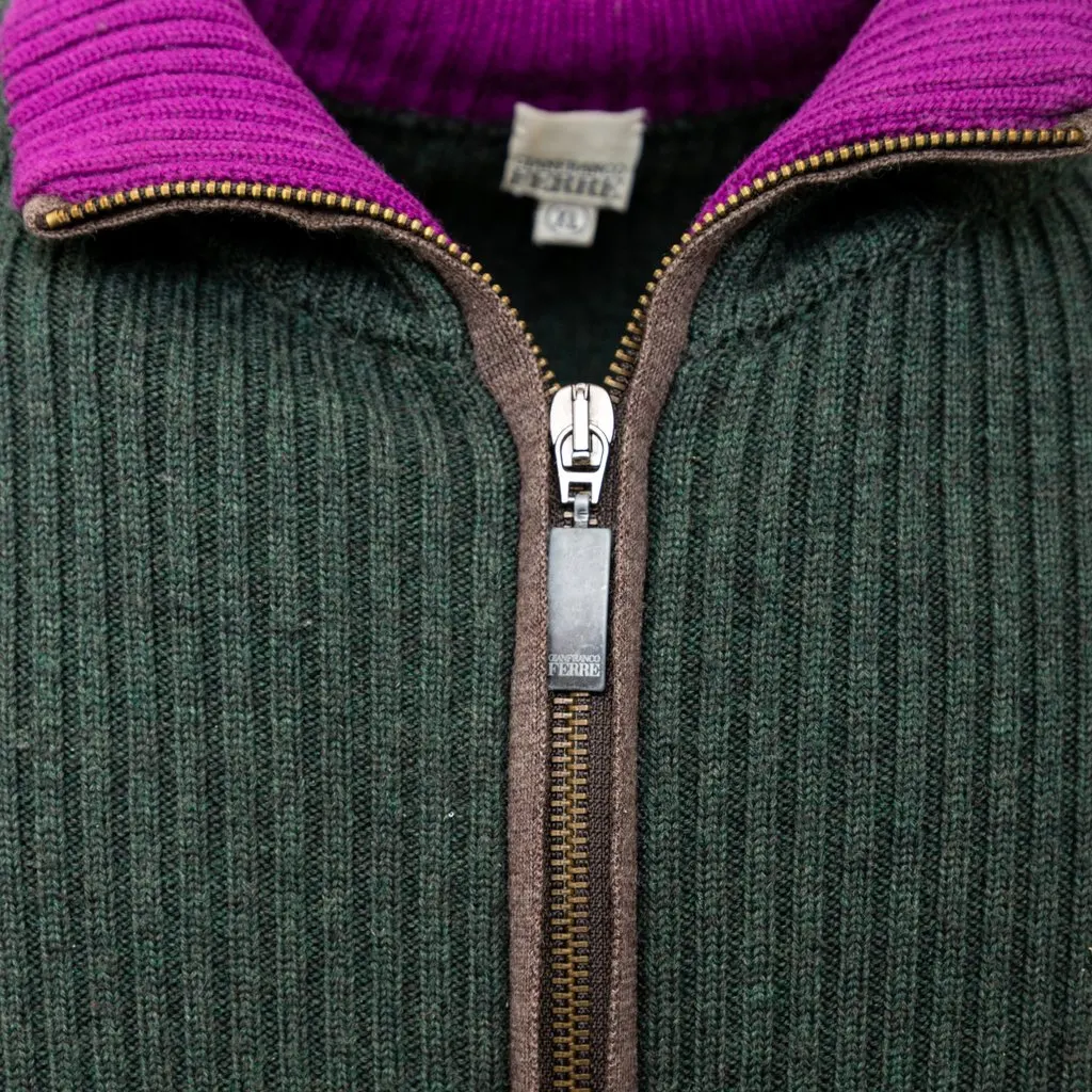Gianfranco Ferré Zippered Knit Sweater - '90s Red Wool Good - Model View
