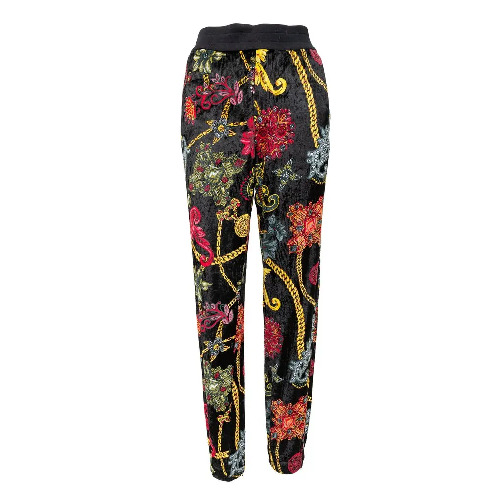 Versace Floral Baroque Velvet Trousers - '10s Black Velvet Good - Front View