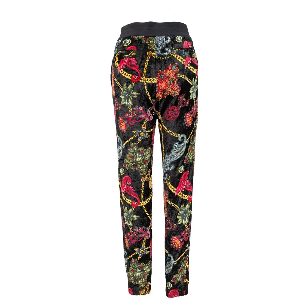 Versace Floral Baroque Velvet Trousers - '10s Black Velvet Good - Back View