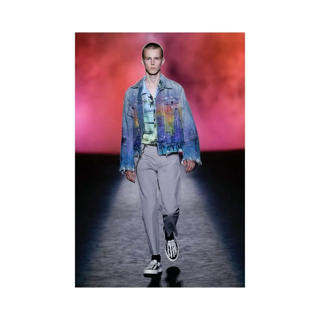 Amiri Distressed 'Hollywood' Denim Jacket - '10s MultiColor Denim Good - Back View