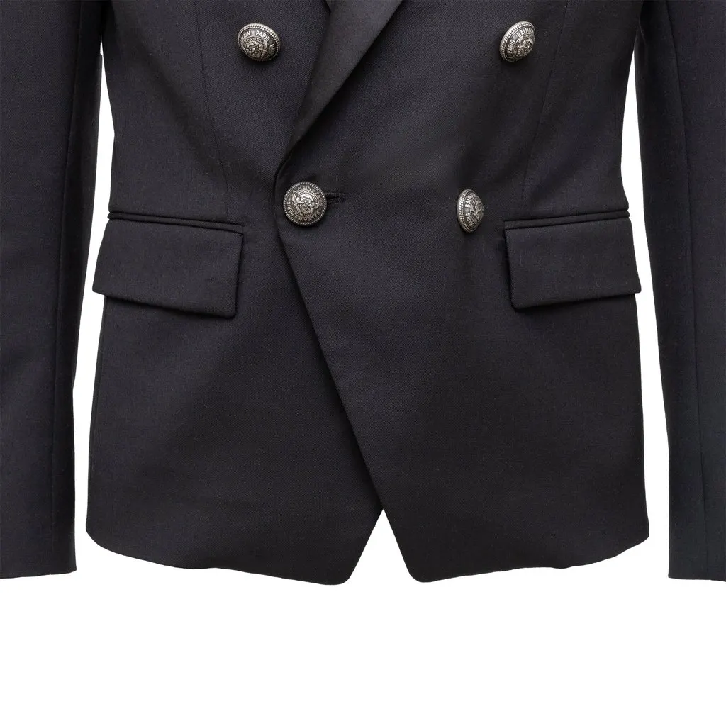 Balmain Double Breasted Blazer - '20s Black Wool Good - Model View