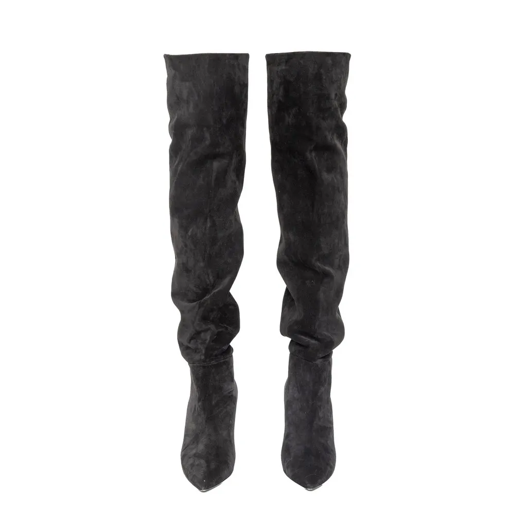 Saint Laurent 85 Over-the-Knee Suede Boots - '10s Black Suede Good - Inside View