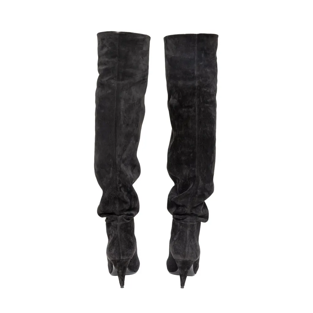 Saint Laurent 85 Over-the-Knee Suede Boots - '10s Black Suede Good - Model View