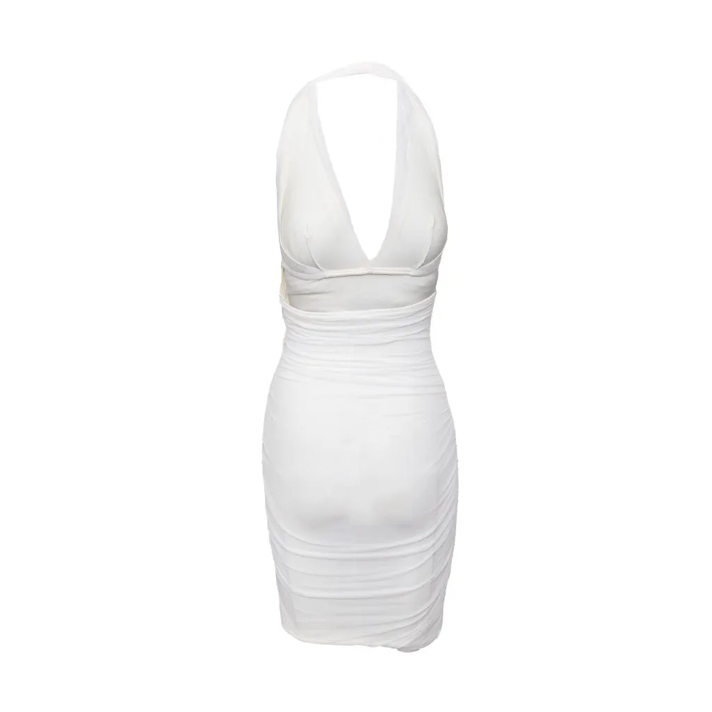 La Perla Ruched Dress with Beads - '00s White Polyamide Good - Back View