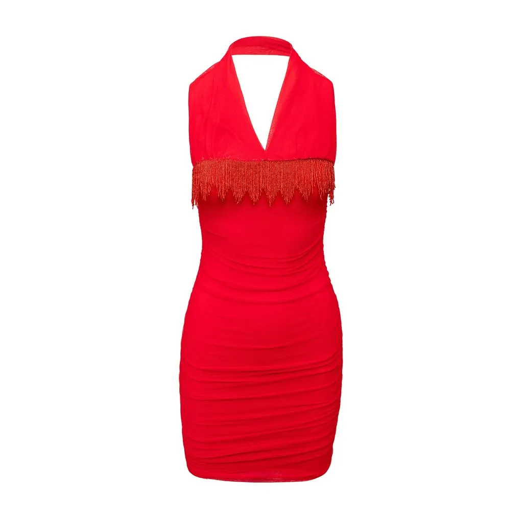 La Perla Ruched Dress with Beads - '00s MultiColor Polyamide Good - Front View