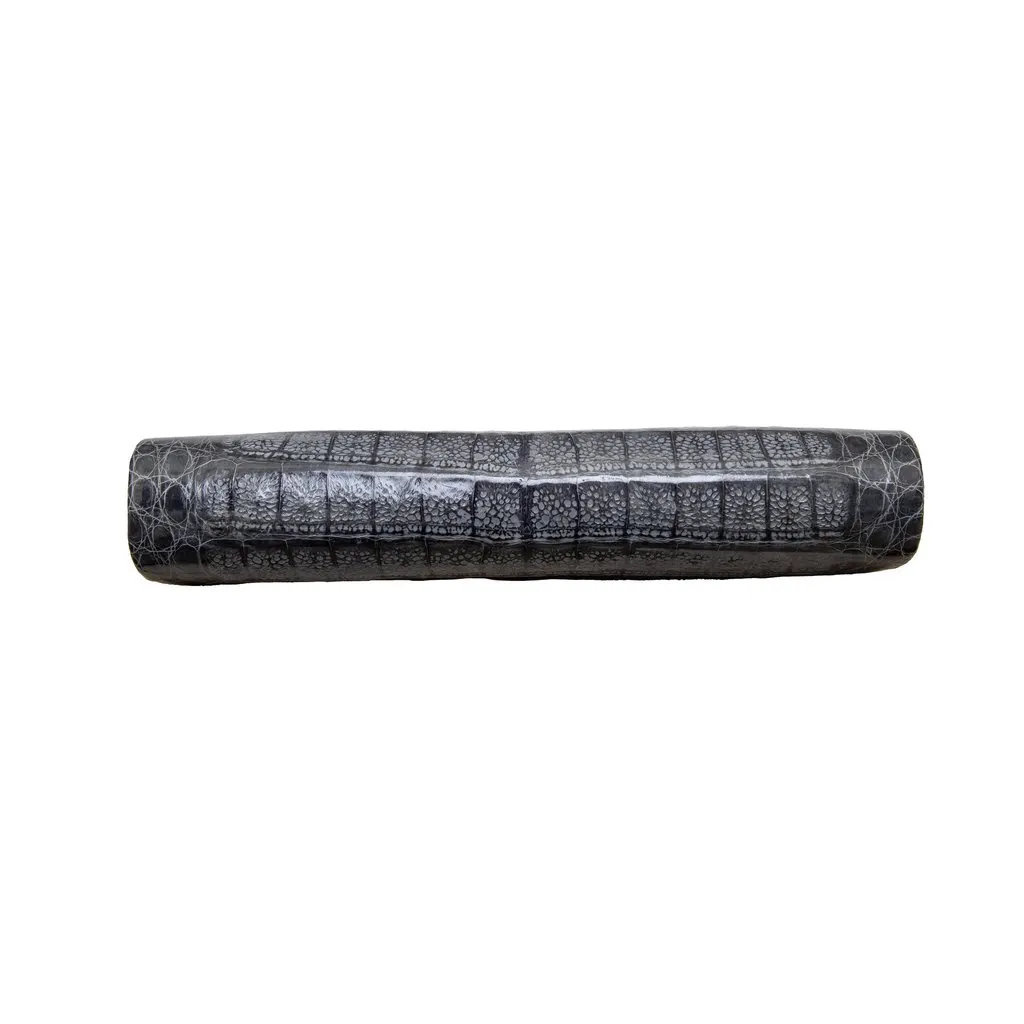 Unsigned Exotic Animal Leather Clutch - '90s Grey Leather Good - Box View