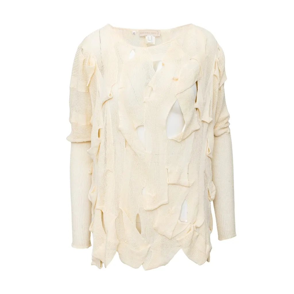Unsigned Cut-out Top - '90s White Cotton Good - Front View