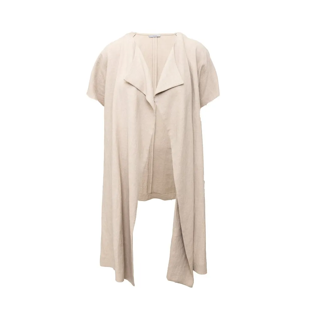 Unsigned Linen Half Sleeve Jacket - '10s Beige Linen Good - Front View