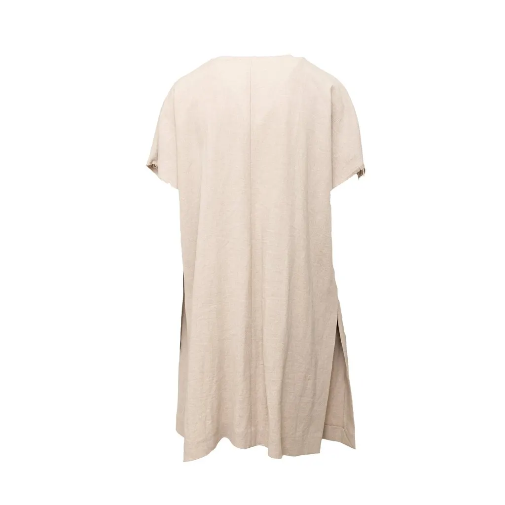 Unsigned Linen Half Sleeve Jacket - '10s Beige Linen Good - Back View