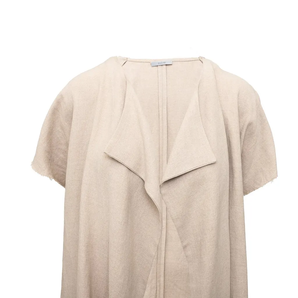Unsigned Linen Half Sleeve Jacket - '10s Beige Linen Good - Inside View