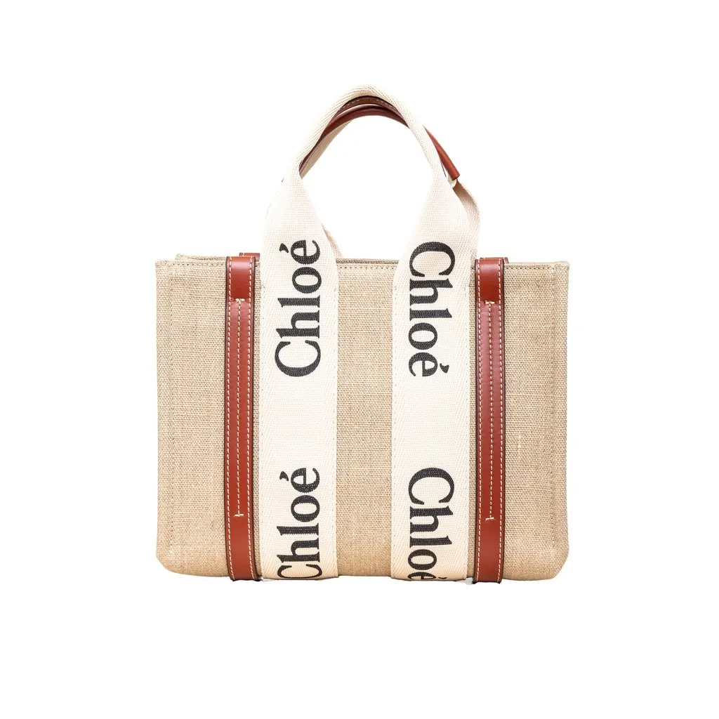 Chloé Small Woody Tote Bag - '20s Brown Linen Good - Front View