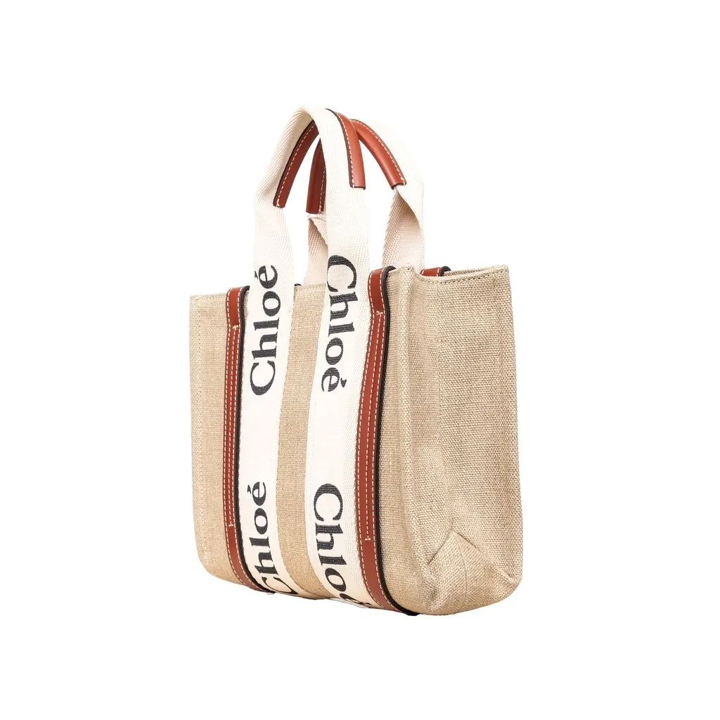 Chloé Small Woody Tote Bag - '20s Brown Linen Good - Back View