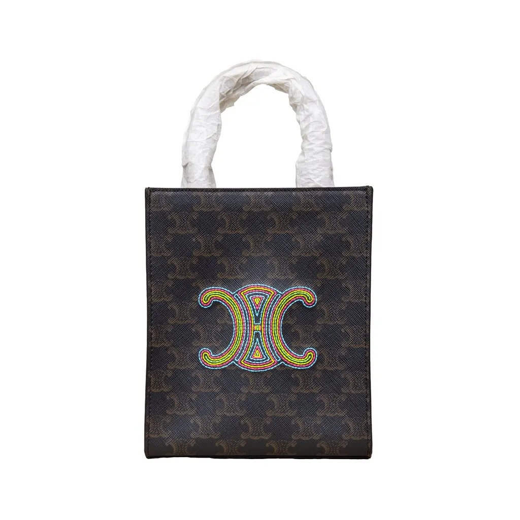 Celine Mini Vertical Cabas Tote with Embroidery - '20s Red Canvas Good - Front View
