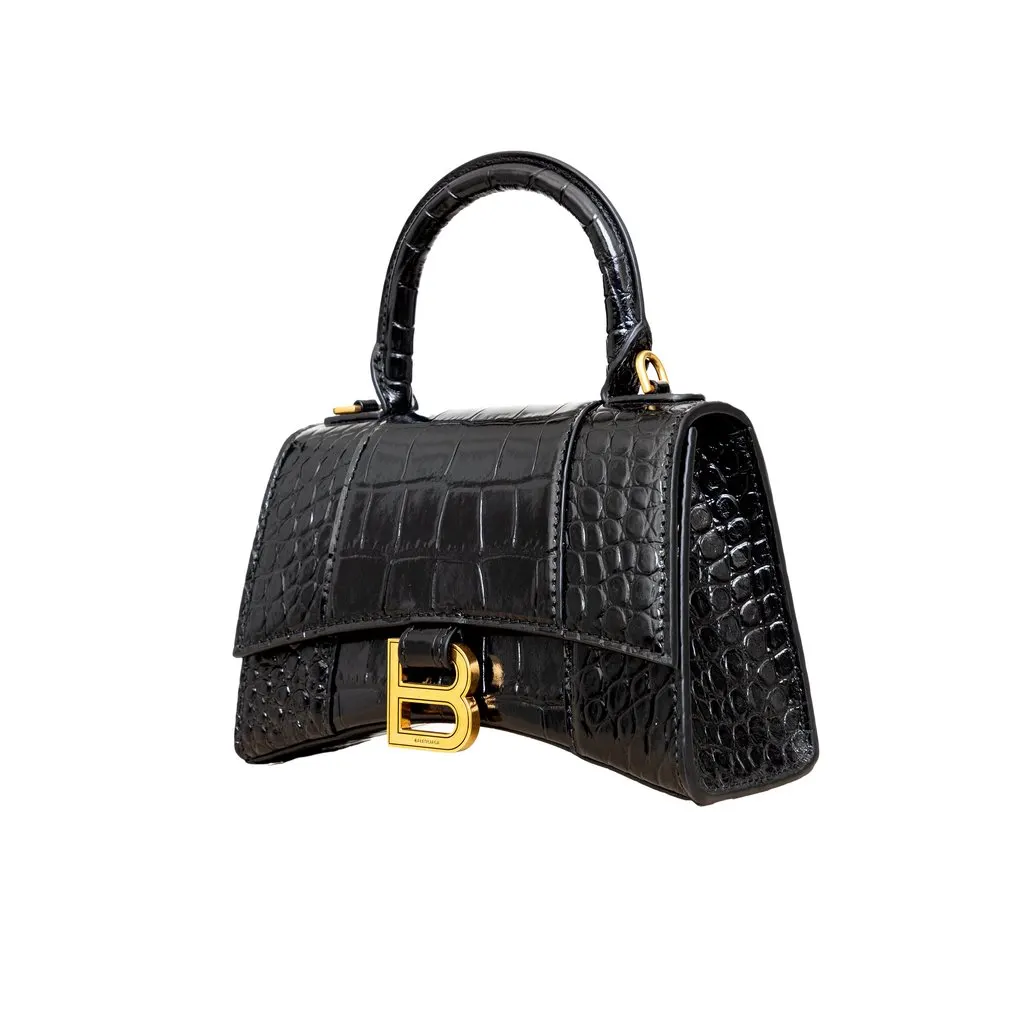 Balenciaga Crocodile Embossed Hourglass XS Bag - '20s Black Leather Good - Back View