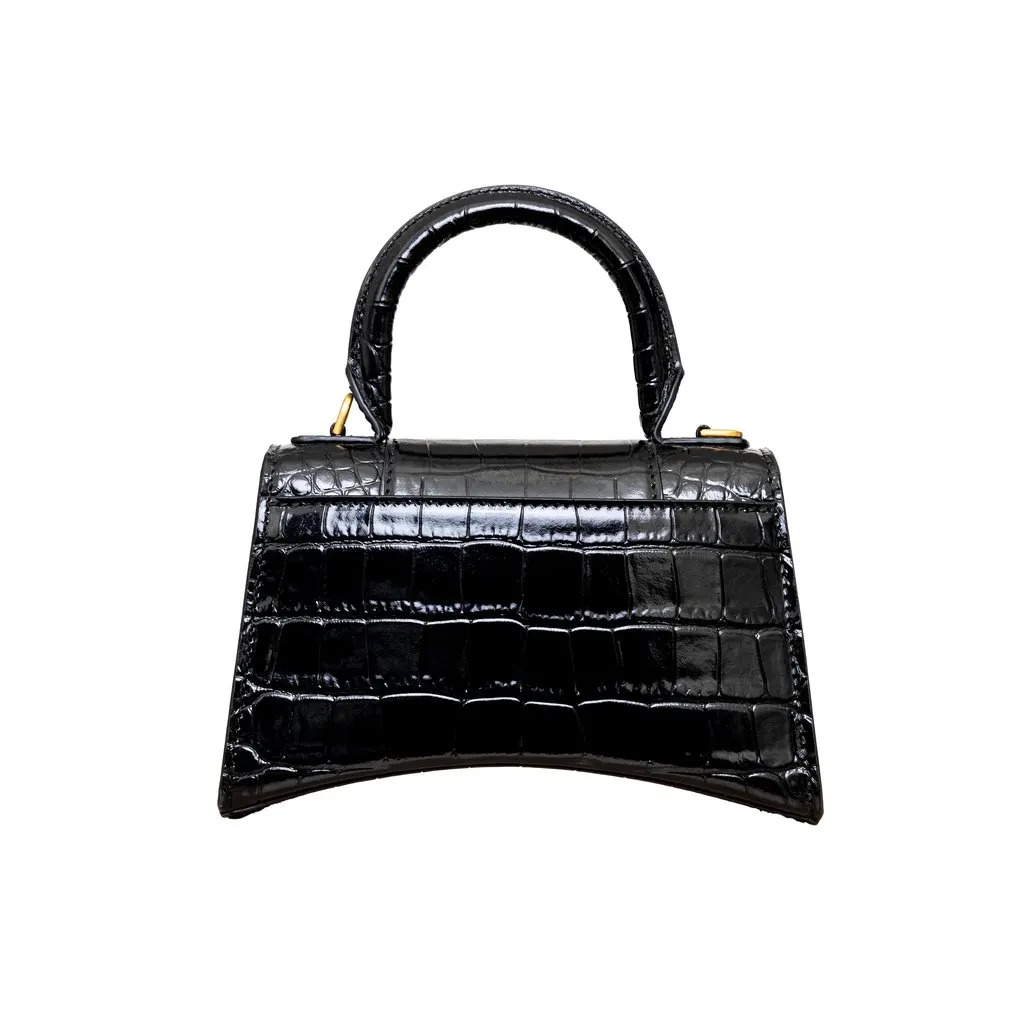 Balenciaga Crocodile Embossed Hourglass XS Bag - '20s Black Leather Good - Inside View