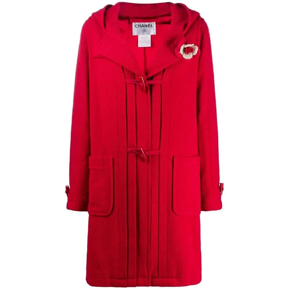 Chanel Red Wool Coat - 2000s Red Wool Good - Front View