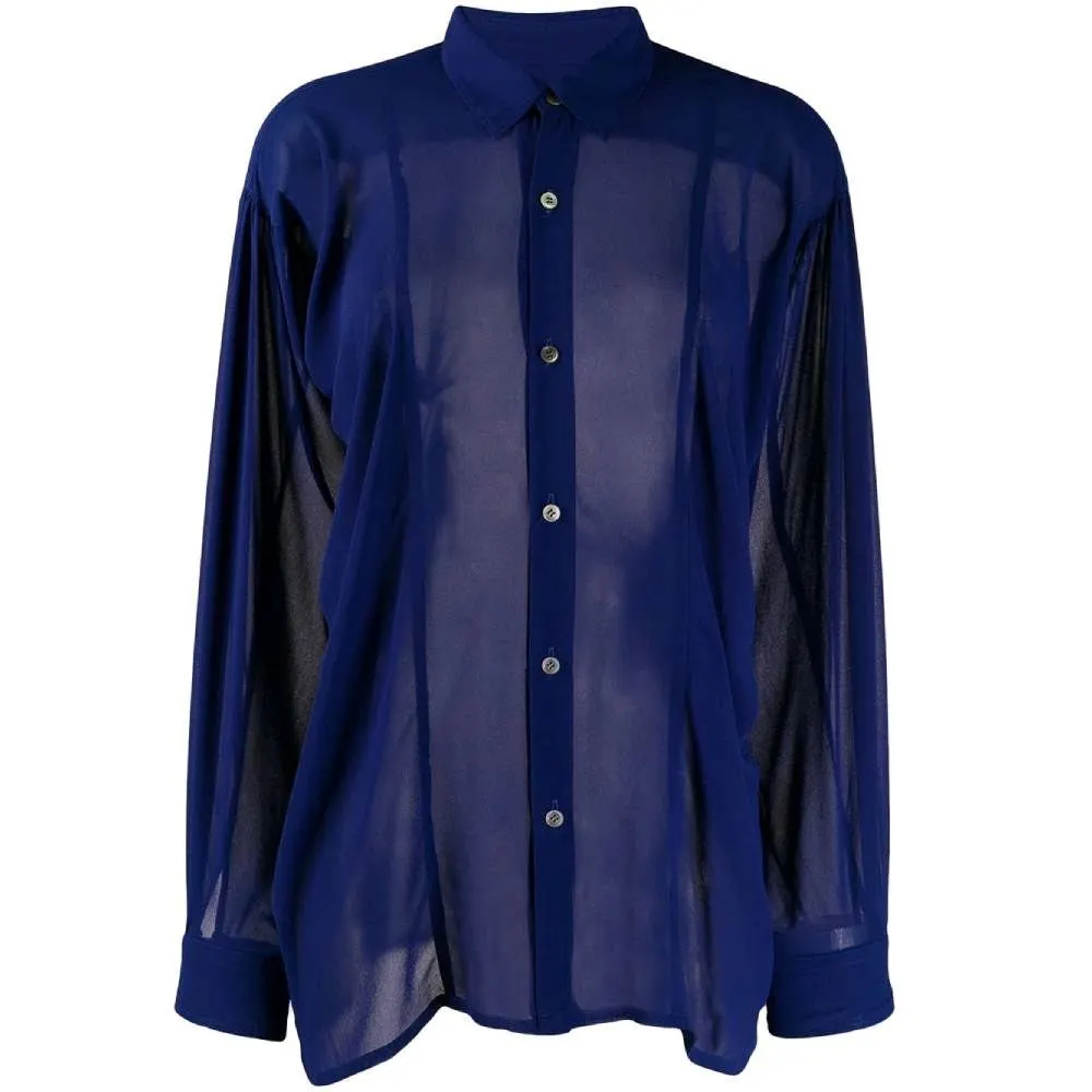 Comme des Garçons Blue Silk Shirt - '90s Blue Silk Good - Front View