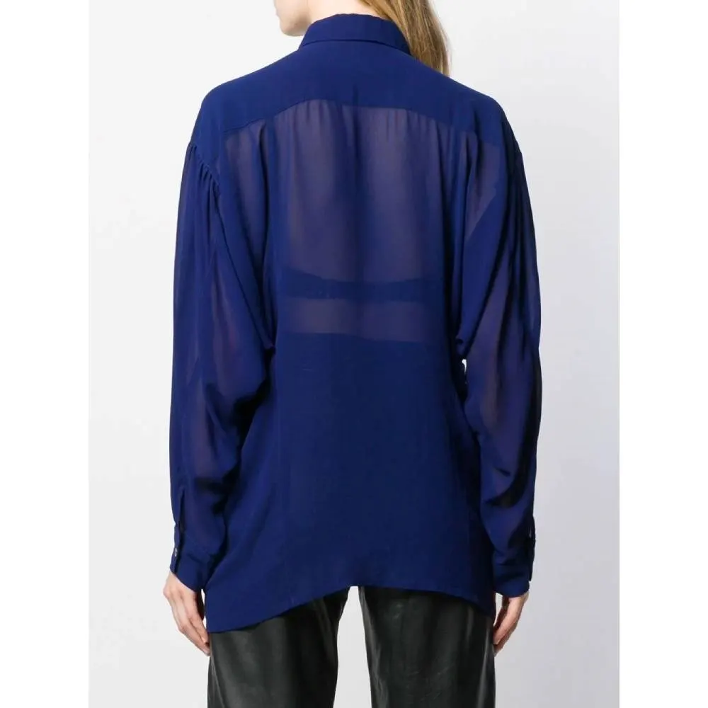 Comme des Garçons Blue Silk Shirt - '90s Blue Silk Good - Inside View