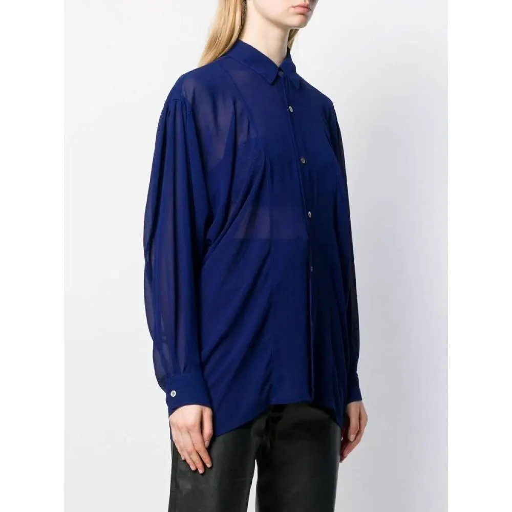 Comme des Garçons Blue Silk Shirt - '90s Blue Silk Good - Model View