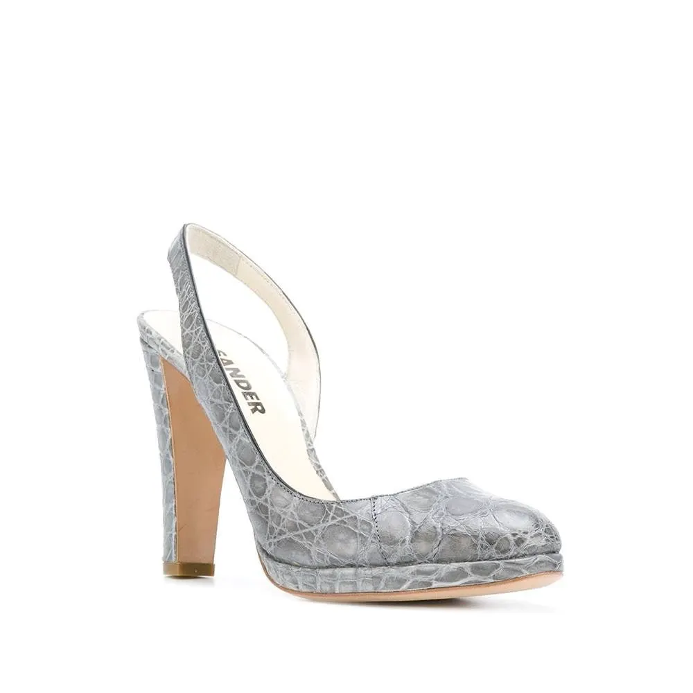 Jil Sander Grey Leather Pumps - 2000s Grey Leather Good - Back View