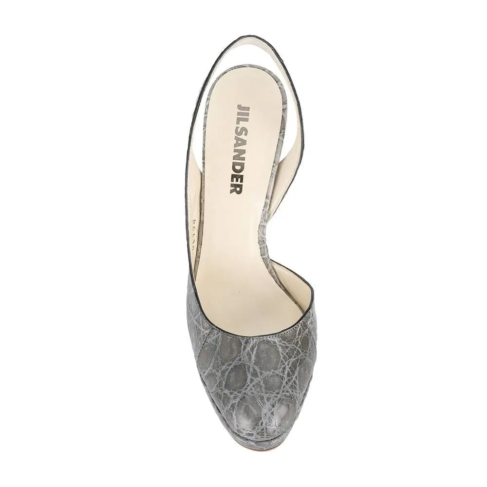 Jil Sander Grey Leather Pumps - 2000s Grey Leather Good - Model View