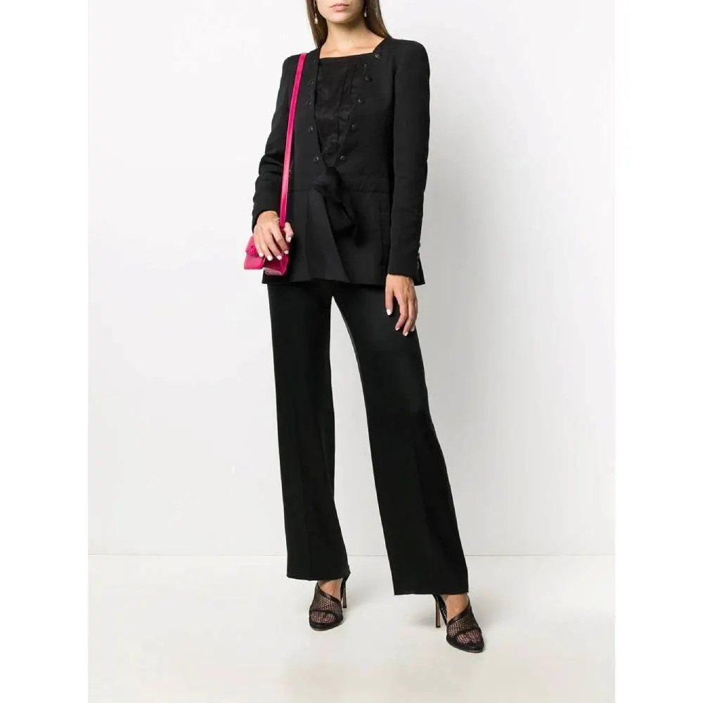 Chanel Black Silk Trousers - 2000s Black Silk Good - Back View