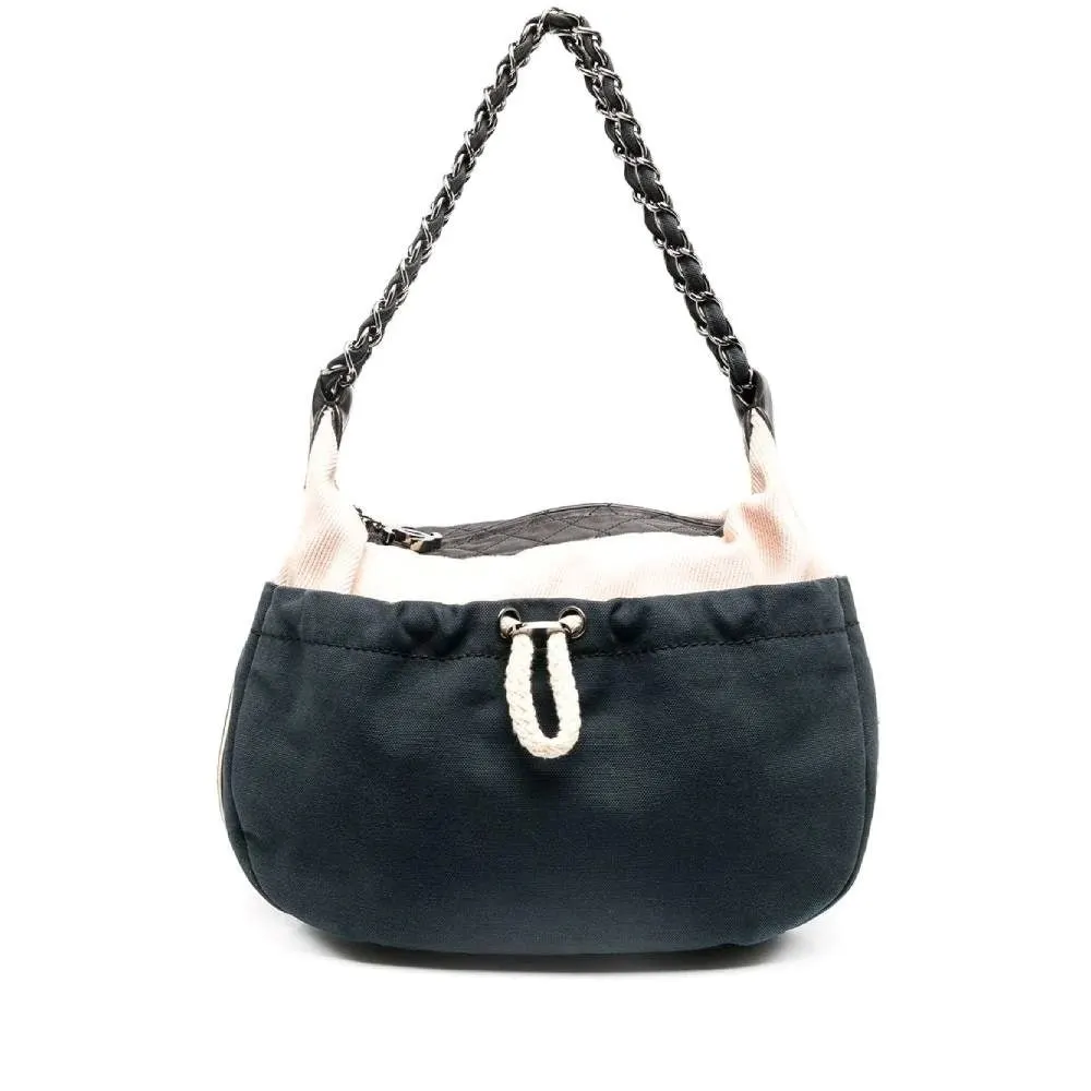 Chanel Bicolor Fabric Bag - 2000s Navy Cotton Good - Front View
