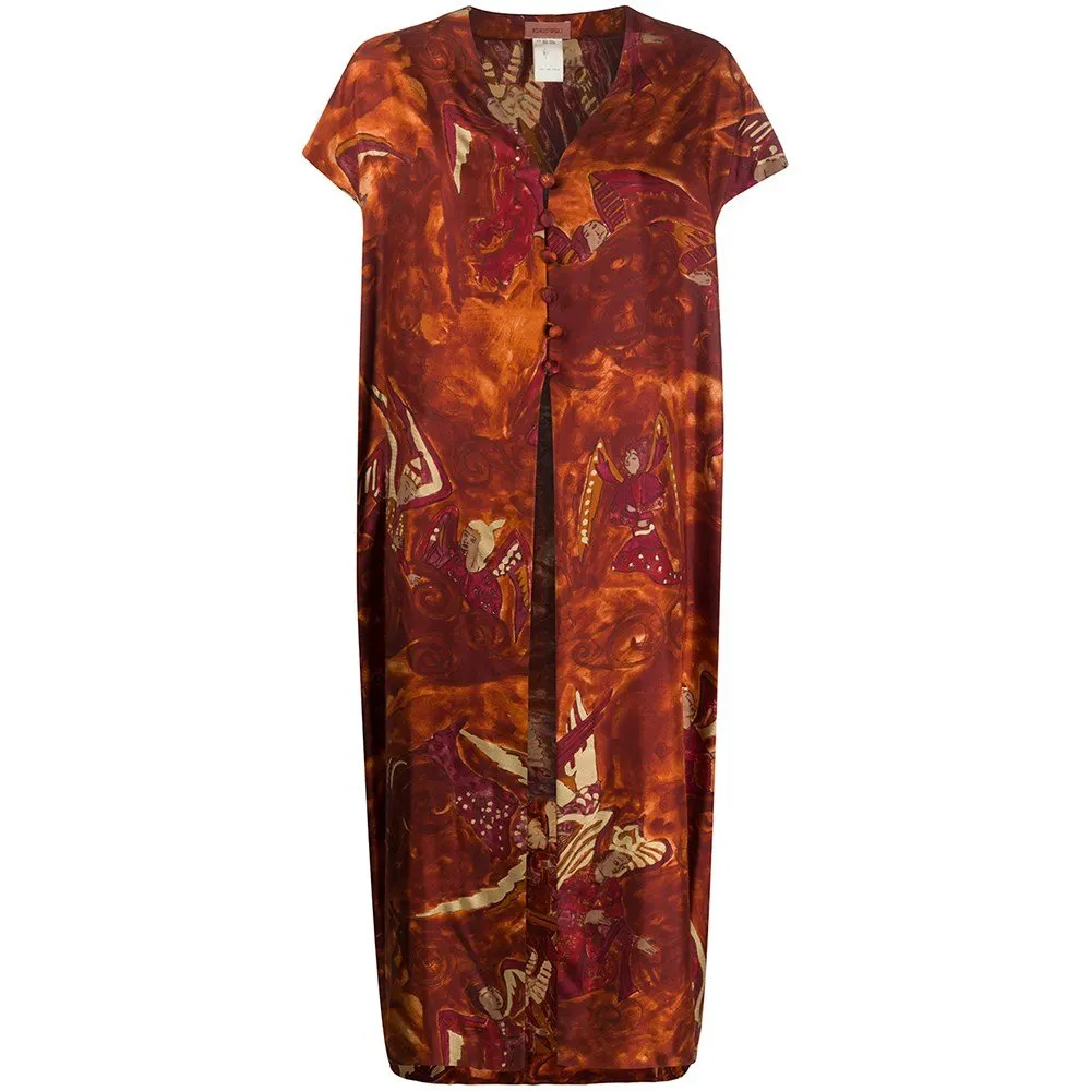 Romeo Gigli Rust Silk Dress - '90s Red Silk Good - Front View
