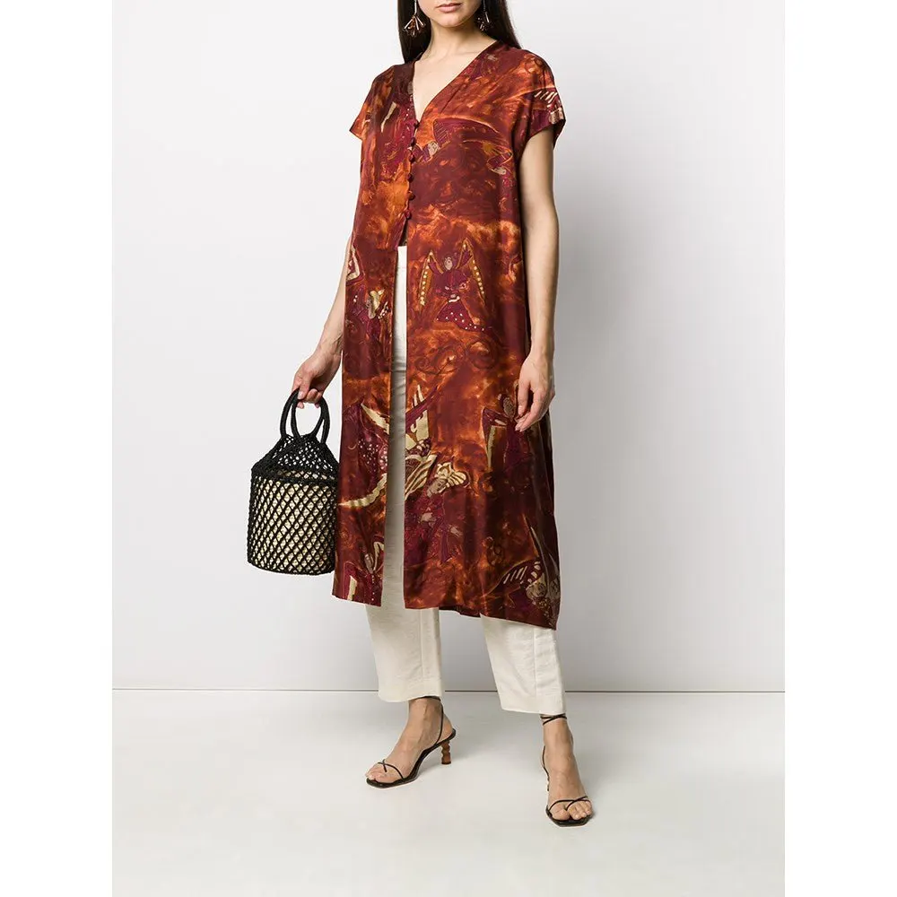Romeo Gigli Rust Silk Dress - '90s Red Silk Good - Back View