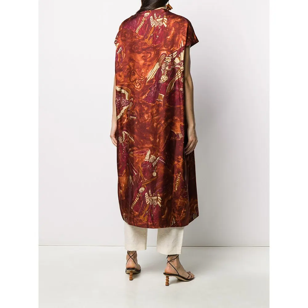 Romeo Gigli Rust Silk Dress - '90s Red Silk Good - Model View