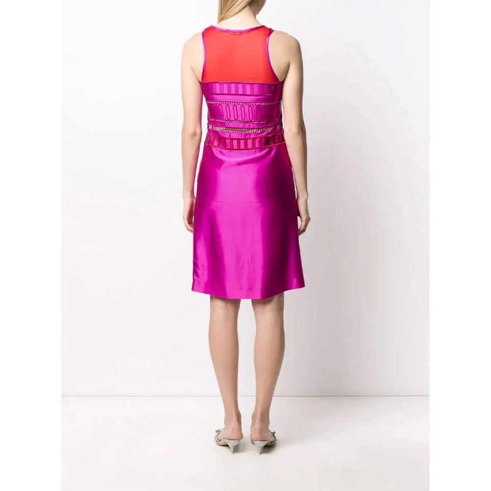 Gianfranco Ferré Fuchsia and Red Silk Dress - '90s Red Silk Good - Model View
