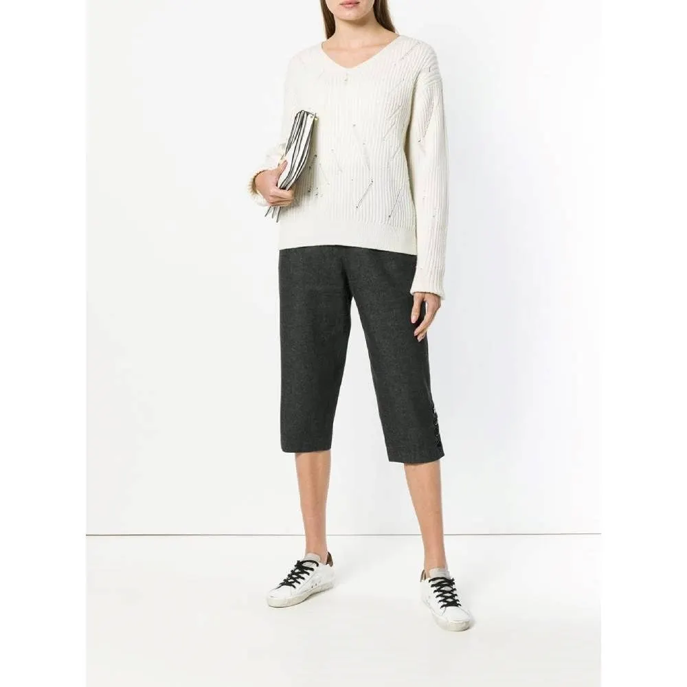 Yves Saint Laurent Grey Cropped Trousers - '80s Grey Cotton Good - Back View