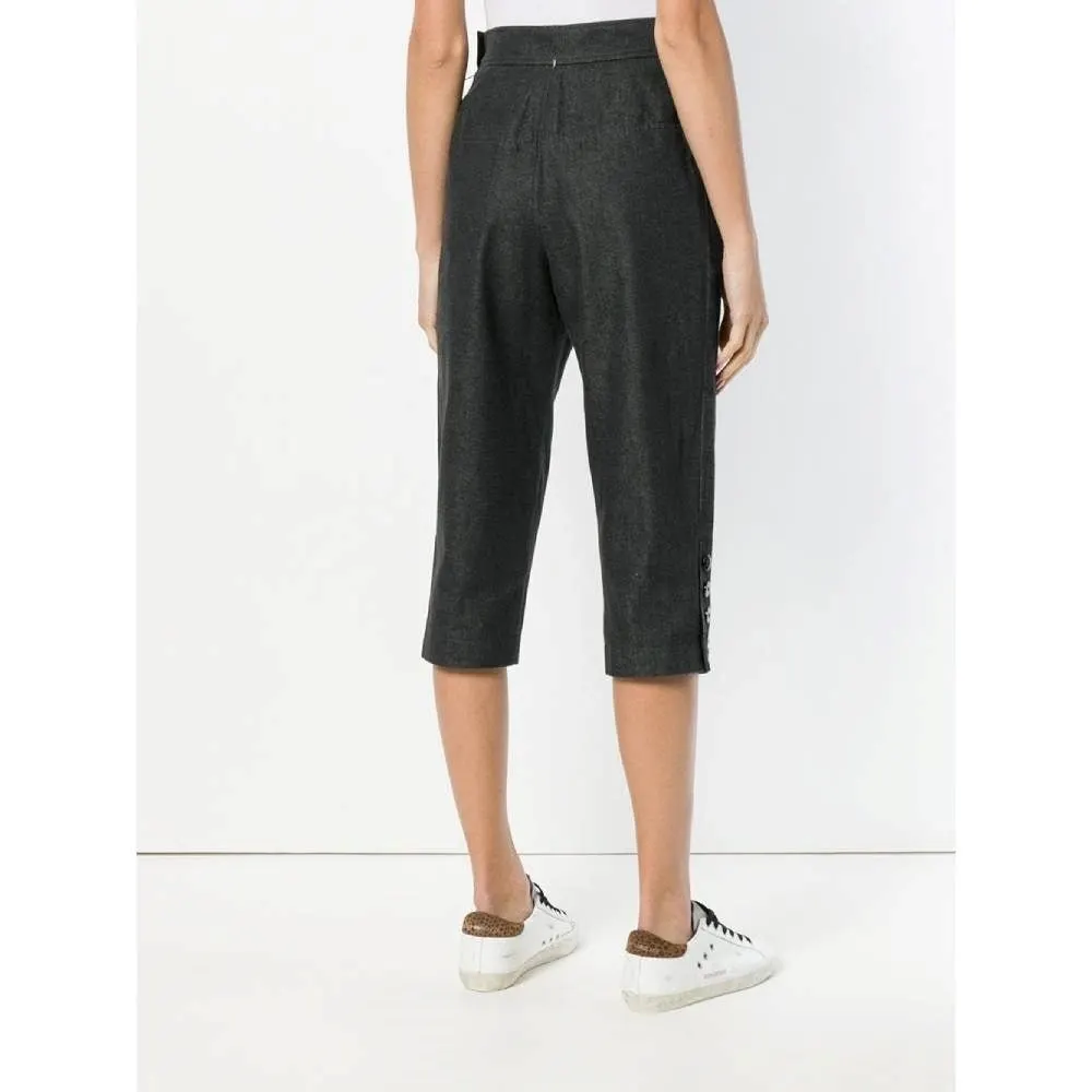 Yves Saint Laurent Grey Cropped Trousers - '80s Grey Cotton Good - Model View