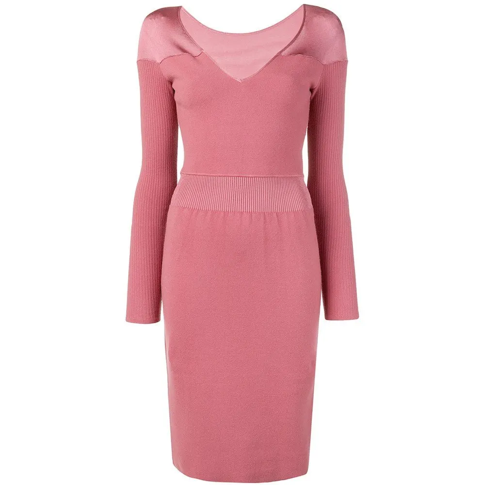 Alaïa Antique Pink Midi Dress - 2000s Pink Wool Good - Front View