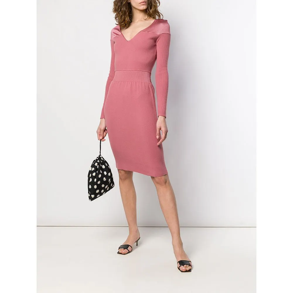 Alaïa Antique Pink Midi Dress - 2000s Pink Wool Good - Back View