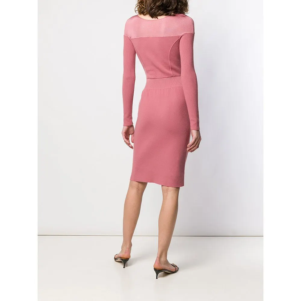 Alaïa Antique Pink Midi Dress - 2000s Pink Wool Good - Model View