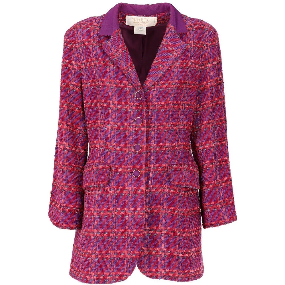 Nina Ricci Fuchsia Wool Jacket - '80s Red Wool Good - Front View