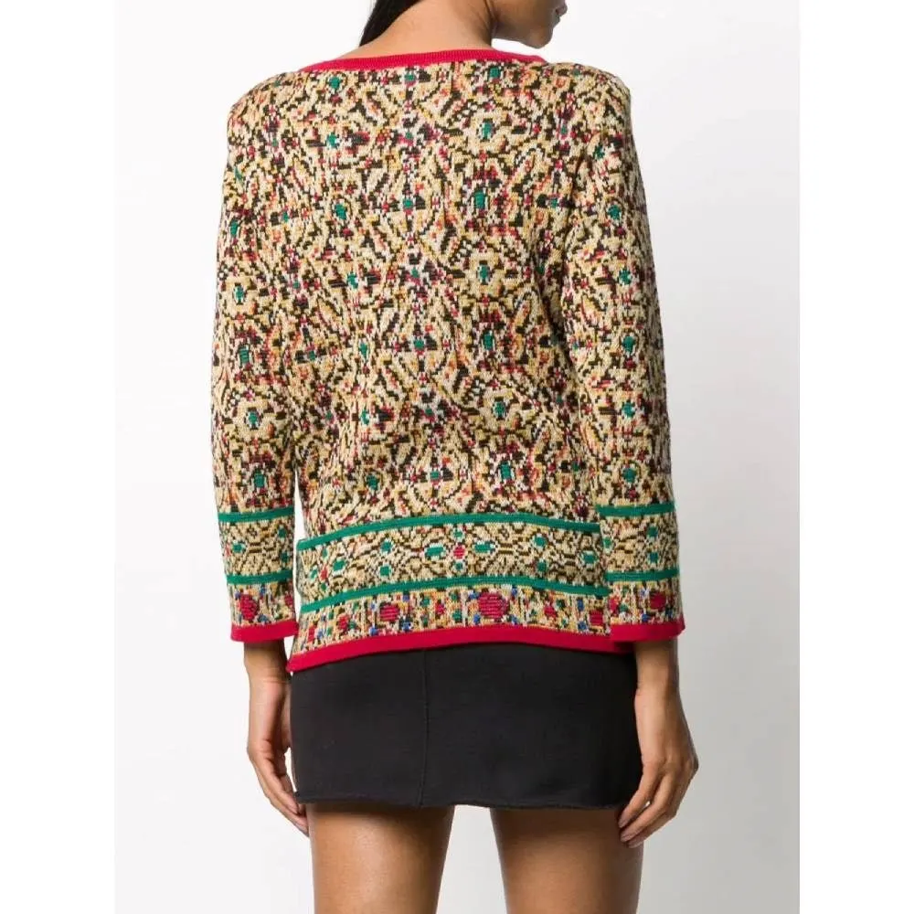 Saint Laurent Multicolor Wool Sweater - '80s Red Wool Good - Inside View