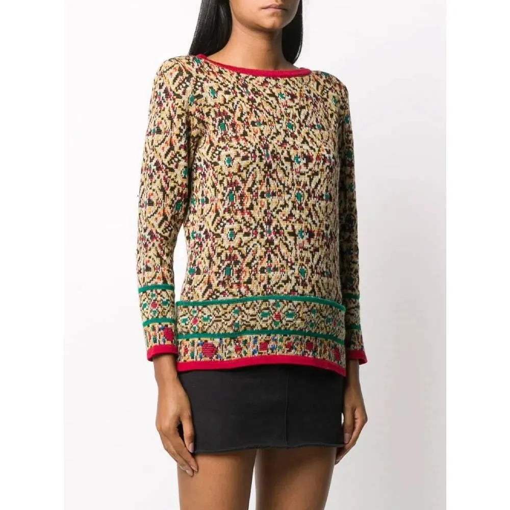 Saint Laurent Multicolor Wool Sweater - '80s Red Wool Good - Model View