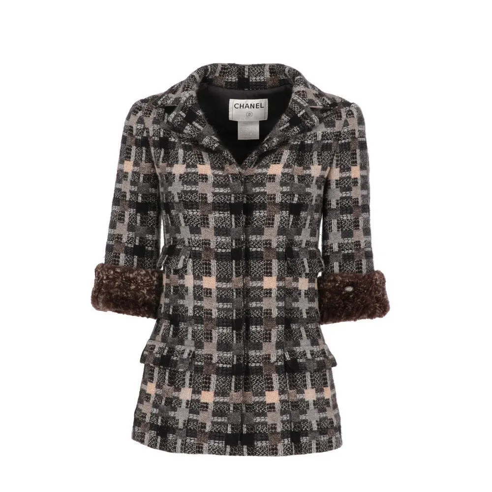 Chanel Grey and Beige Wool Jacket - 2000s Beige Wool Good - Front View