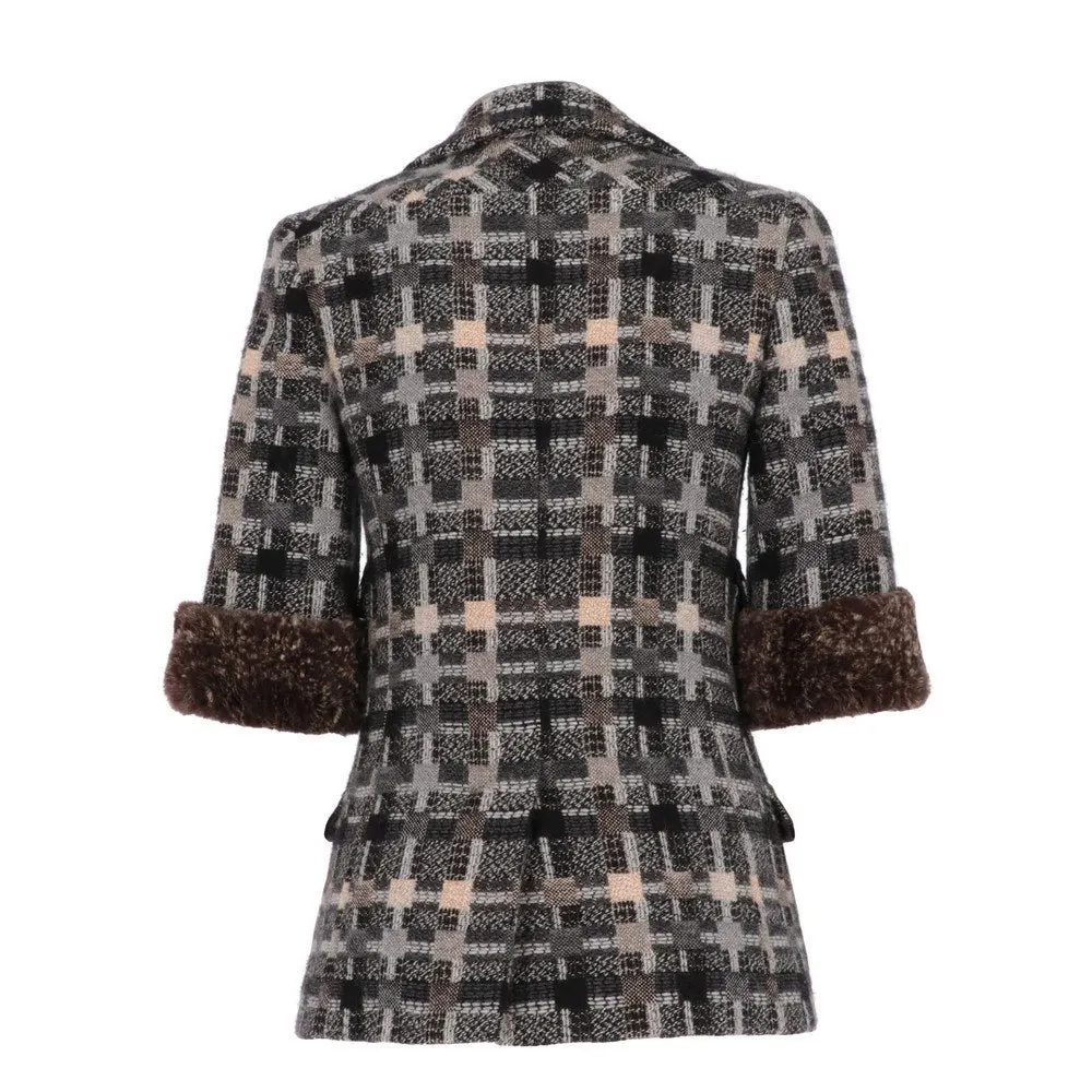 Chanel Grey and Beige Wool Jacket - 2000s Beige Wool Good - Back View