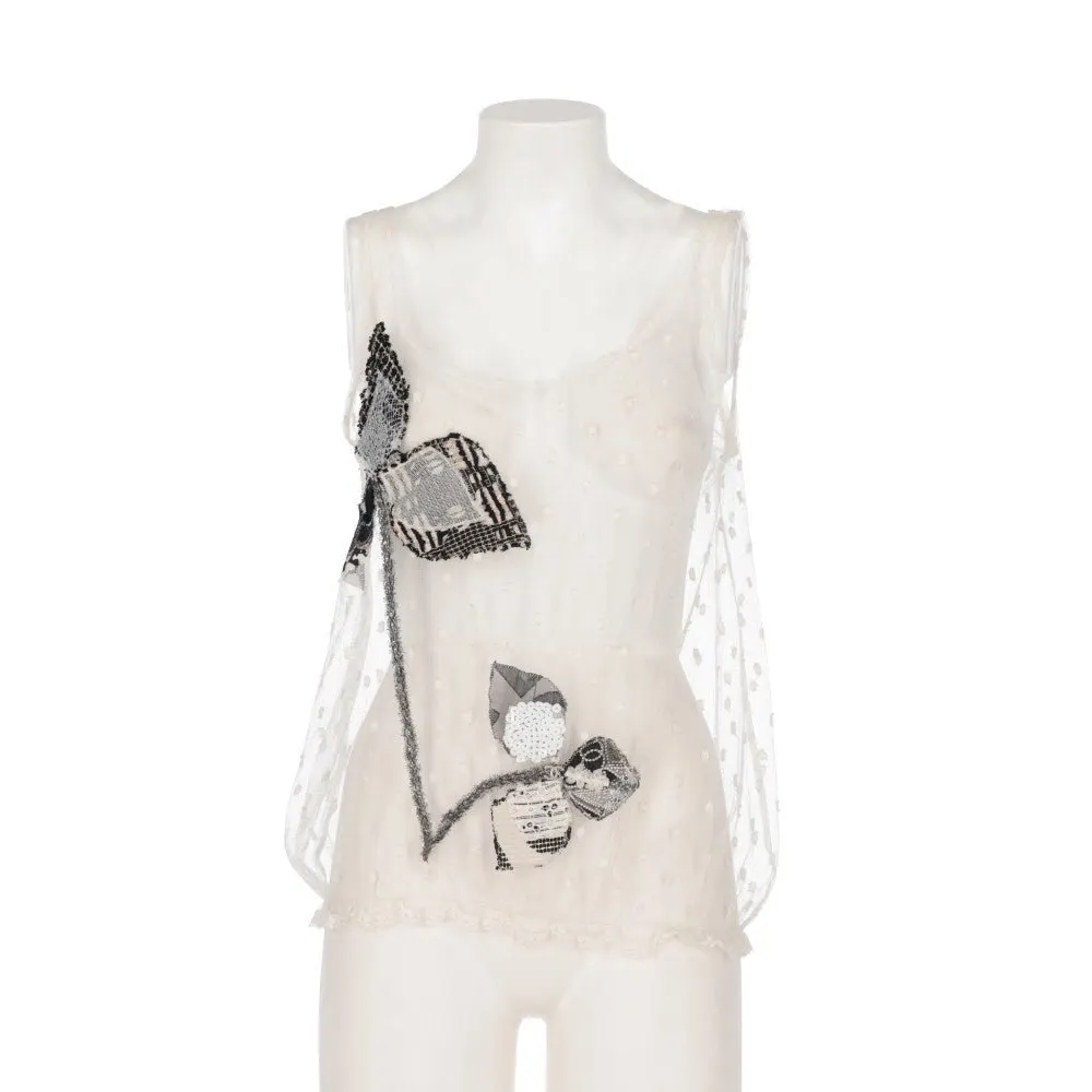 Chanel White Lace Tank Top - 2000s White Lace Good - Front View