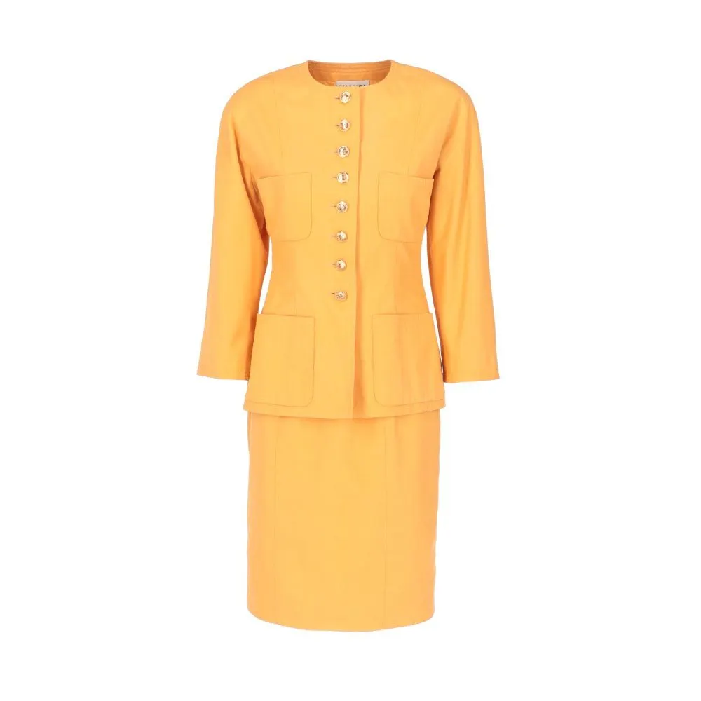 Chanel Orange Cotton Skirt Suit - '90s Orange Cotton Good - Front View