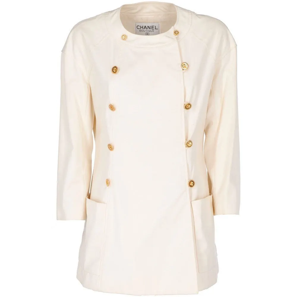 Chanel Cream Double-Breasted Jacket - '80s Beige Good - Front View