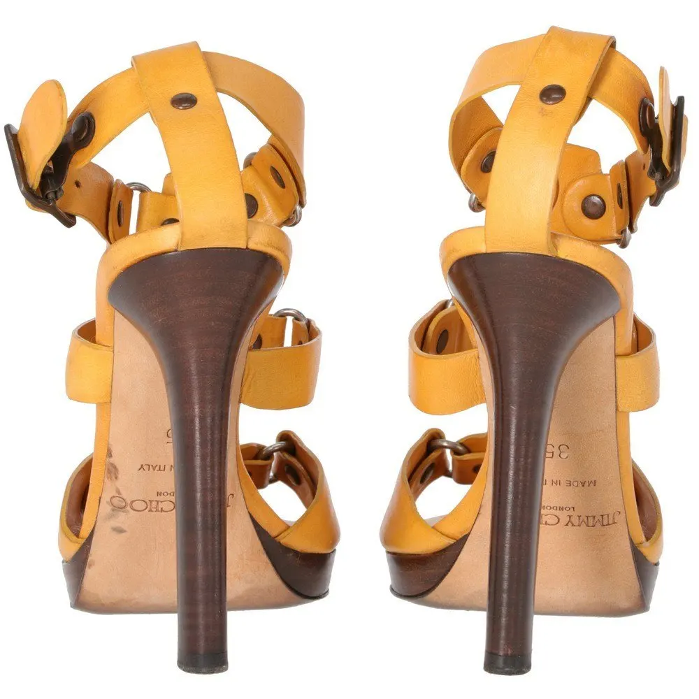 Jimmy Choo Mustard Leather Sandals - 2000s Brown Leather Good - Inside View