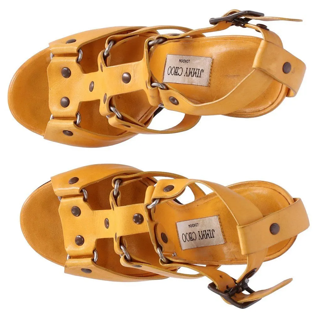 Jimmy Choo Mustard Leather Sandals - 2000s Brown Leather Good - Box View