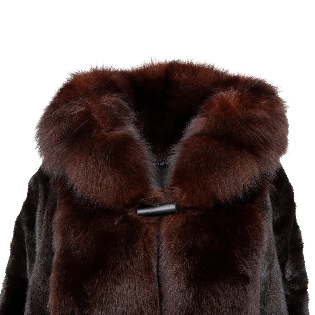Dior Boutique Fourrure Fur Coat - '90s Red Leather Good - Model View
