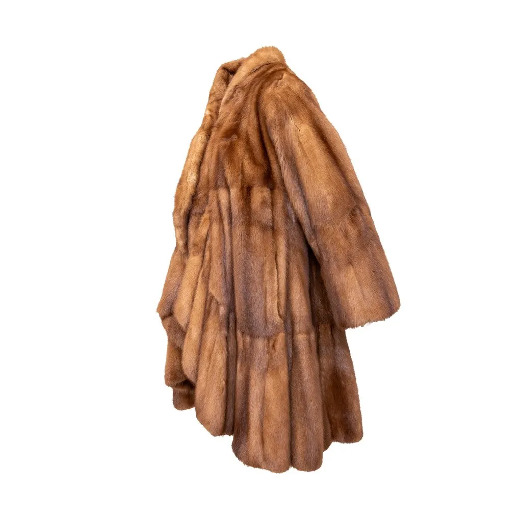 Unsigned Carlo Tivioli Mink Fur Coat - '90s Brown Silk Good - Back View
