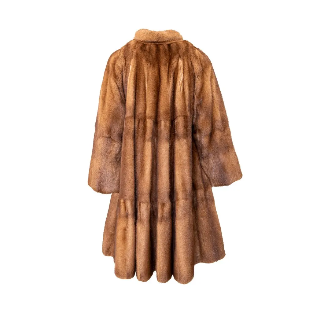 Unsigned Carlo Tivioli Mink Fur Coat - '90s Brown Silk Good - Inside View