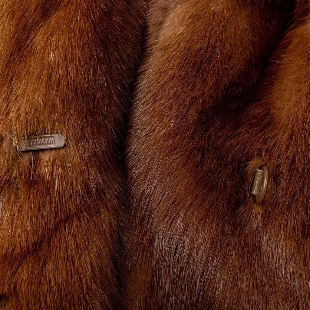 Unsigned Carlo Tivioli Mink Fur Coat - '90s Brown Silk Good - Box View